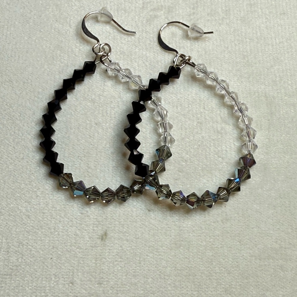 Ombré Swarovski Crystal Hoop Earrings- Black to White